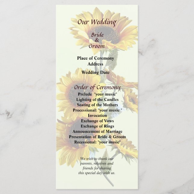 Programa de Casamento de Sunflower (Frente)