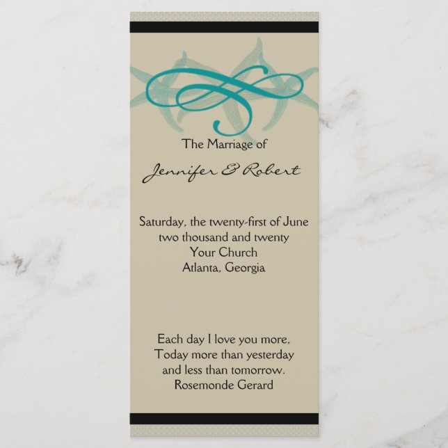 Programa de Casamento de Taupe e Teal Seaside (Frente)