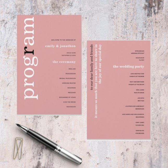 Programa de Casamento de Texto Simples Dusty Rosa (Criador carregado)
