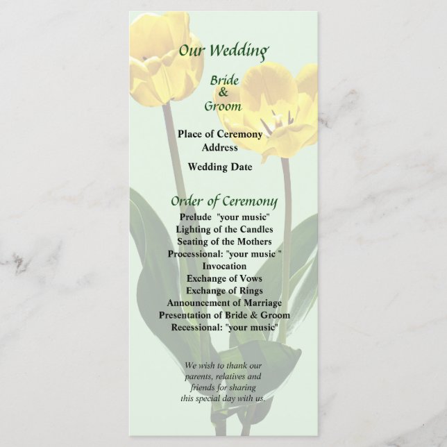 Programa de Casamento de Tulipas Amarelas com Ilum (Frente)
