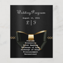Programa de Casamento de Tuxedo Dourado e Negro