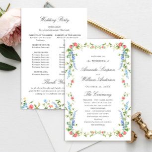 Programa de Casamento de Watercolor Meadow Wildflo