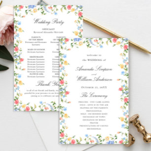 Programa de Casamento de Watercolor Meadow Wildflo