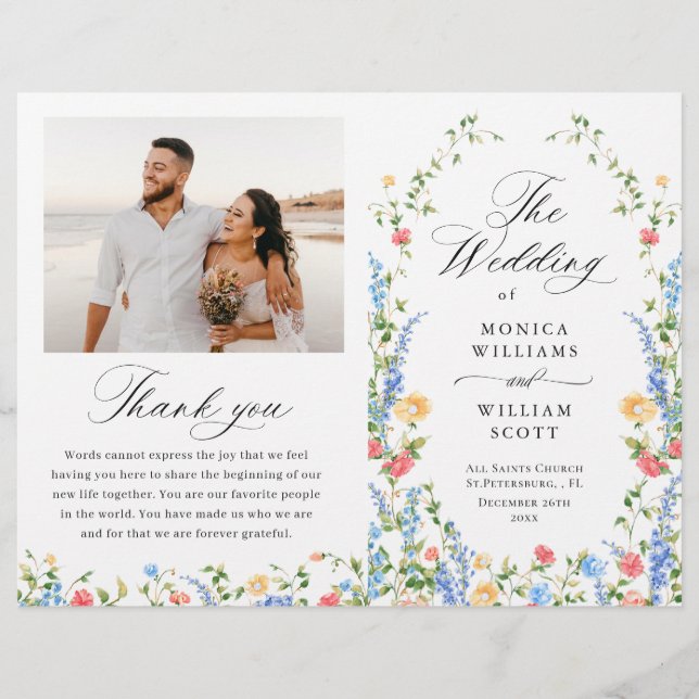 Programa de Casamento de Watercolor Meadow Wildflo (Frente)