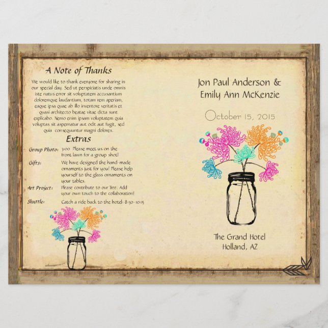 Programa de Casamento de Zinnia Mason Jar (Frente)
