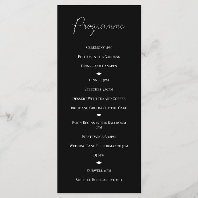 Programa de Casamento Diamantes Preto e Branco (Frente)