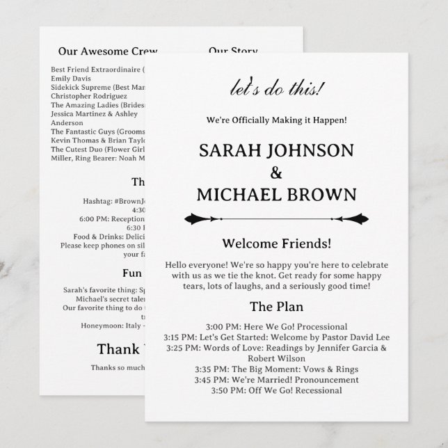 Programa de Casamento Divertido Minimalista Modern (Frente/Verso)