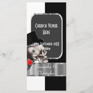 Programa de casamento do crânio gótico preto e bra
