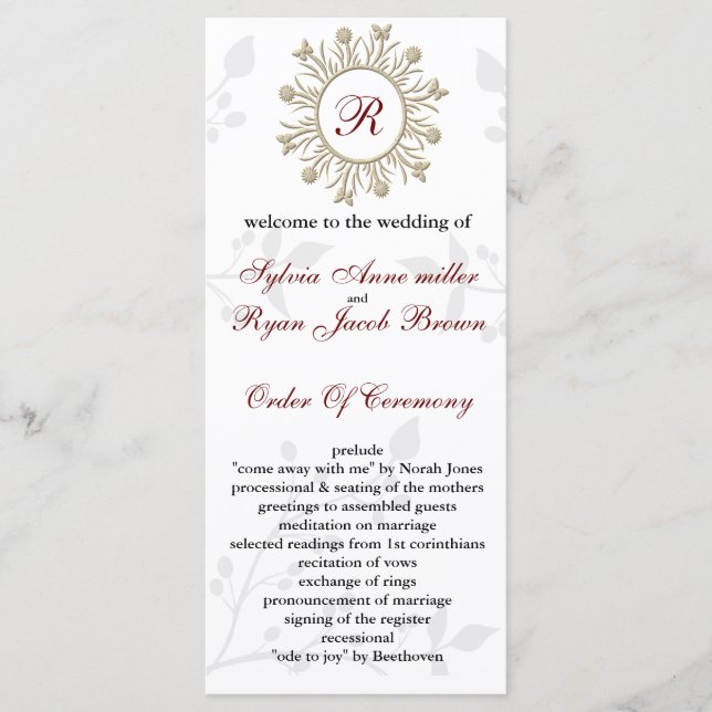 Programa de Casamento do Damask MONOGRAM (Frente)