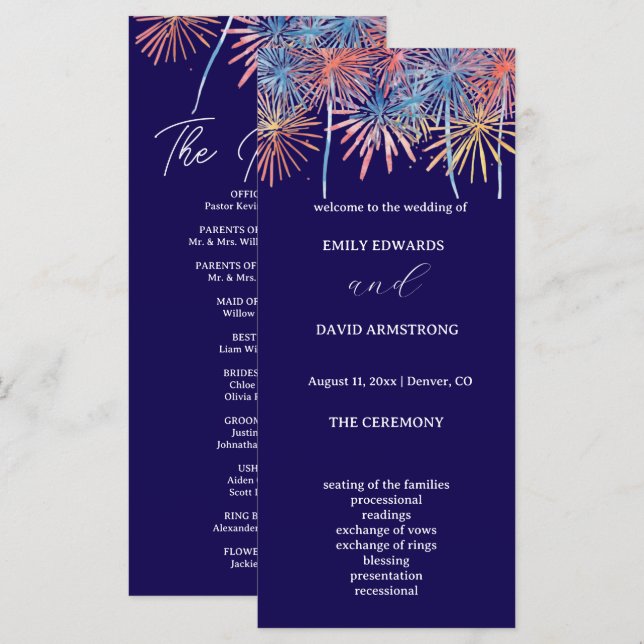 Programa de Casamento do Dia 4 de Julho com Fogos  (Frente/Verso)