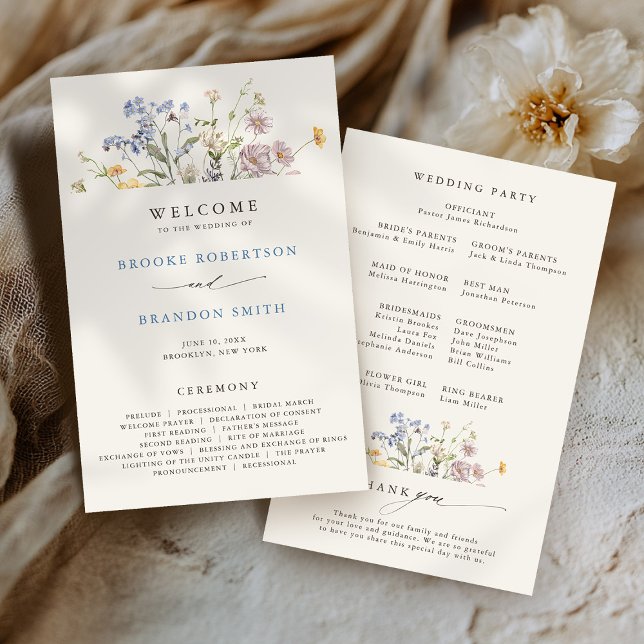 Programa de Casamento do Jardim dos Prados de prim (Spring Wildflower Meadow Garden Wedding Program)