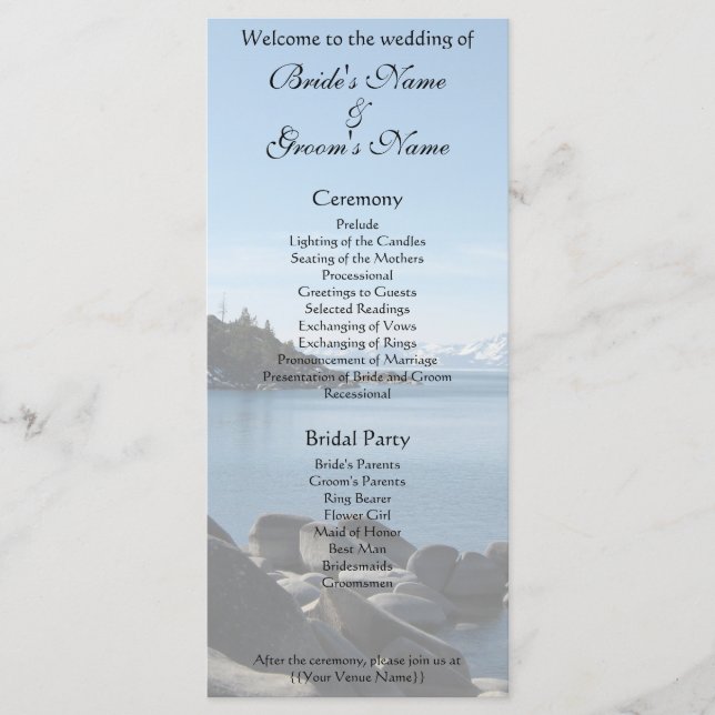 Programa de Casamento do Lago Tahoe (Frente)