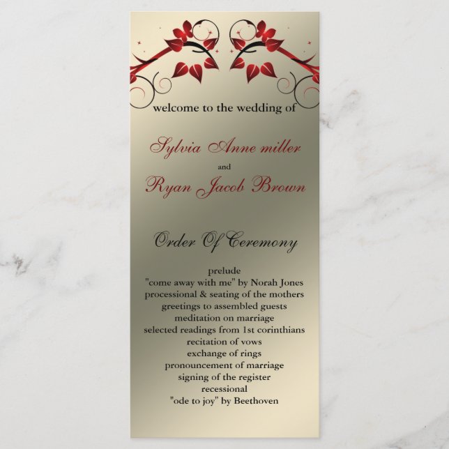 programa de casamento do marfim floral vermelho da (Frente)