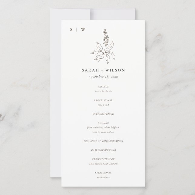 Programa de Casamento do Monograma de Desenho Flor (Frente)