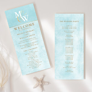 Programa de Casamento do Monograma de Vidro do Mar