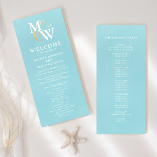 Programa de Casamento do Monograma de Vidro do Mar