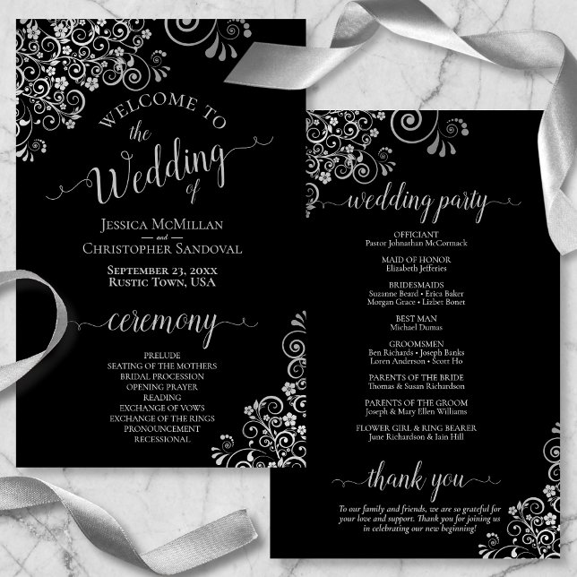 Programa de Casamento do Orçamento Negro Elegante  (Front and Back)