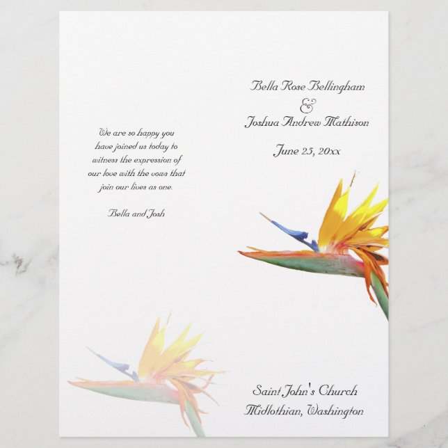 Programa de Casamento do Pássaro do Paraíso (Frente)