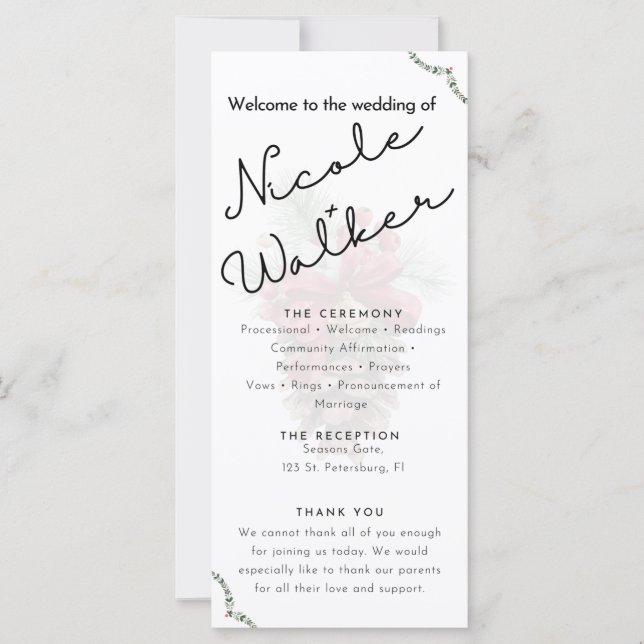 Programa de casamento do tema Natal personalizado (Frente)