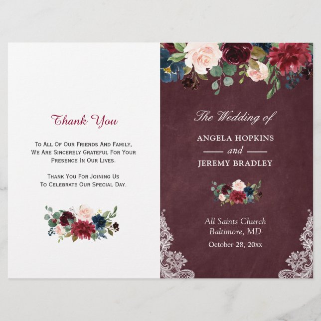 Programa de Casamento Doblado com Renda Floral Beg (Frente)