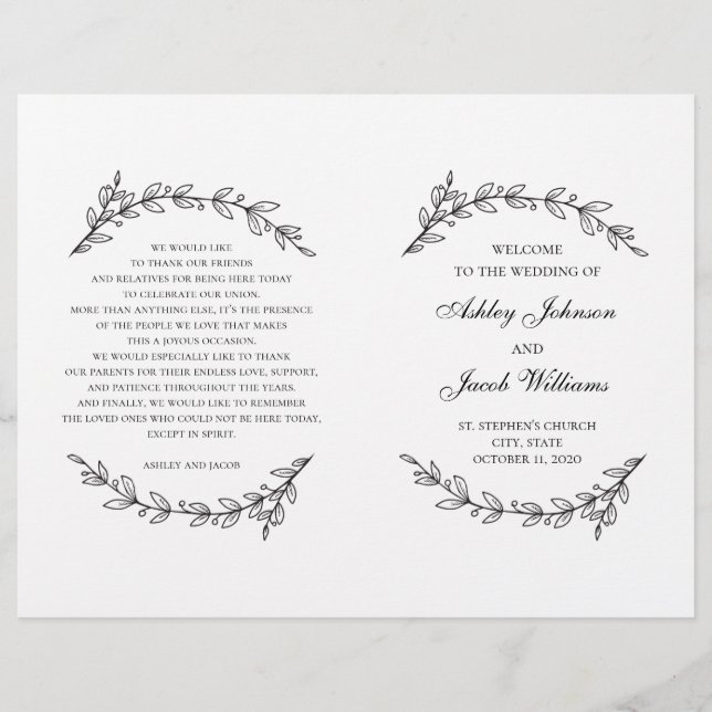 Programa de casamento dobrado. Botânica preto e br (Frente)