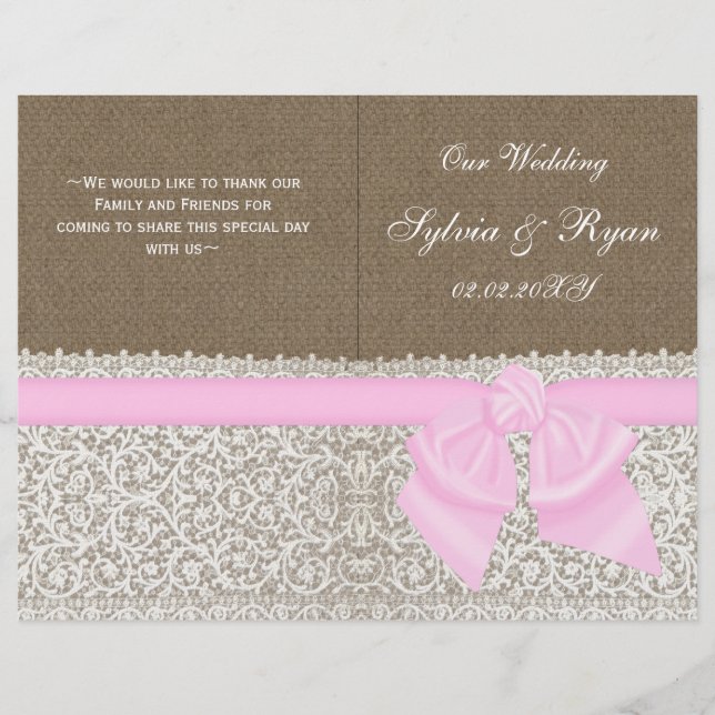 programa de Casamento dobrado de cor rosa-rosa-pis (Frente)