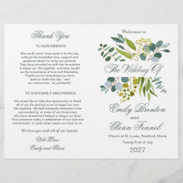 Programa de Casamento Dobrado de Folhagem em Aquar