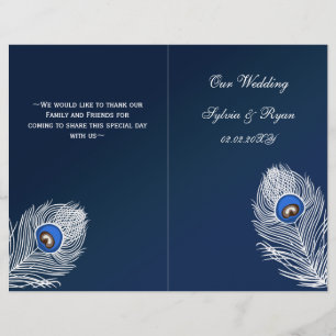 Programa de casamento dobrado de pavão azul legan