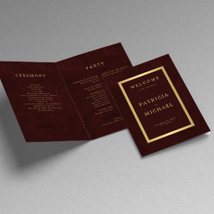 Programa de casamento dobrado elegante burgundy do