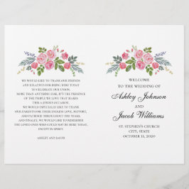 Programa de casamento dobrado. Rosas rosa. Flores 