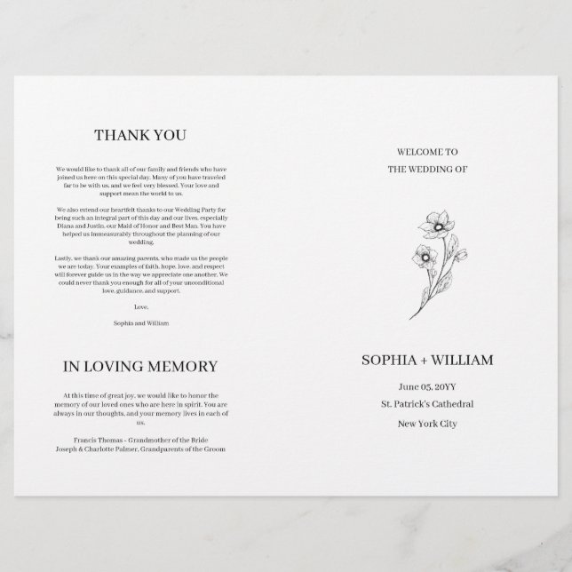 Programa de Casamento Dobrado Sophia Tipografia El (Frente)