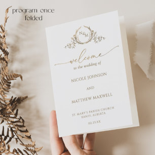 Programa de Casamento Dourado Branco Monograma Ele