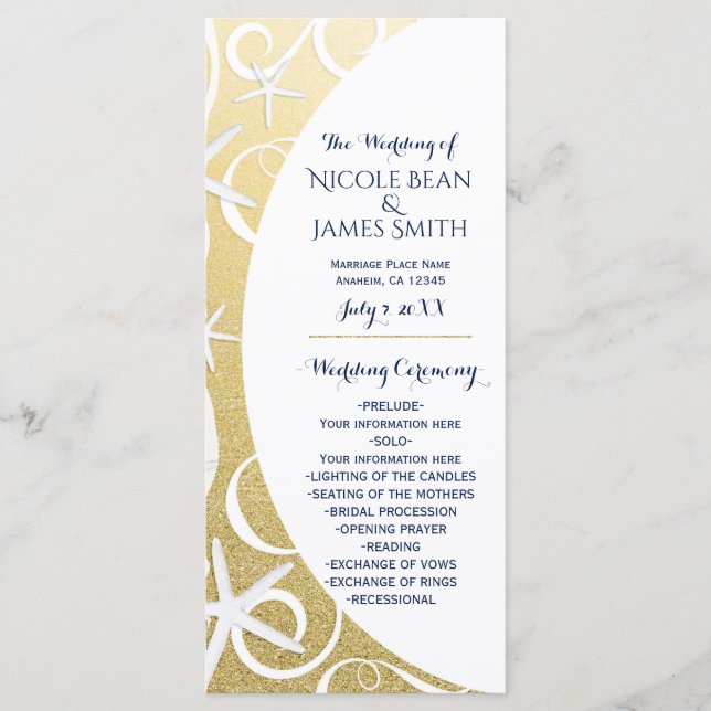 Programa de Casamento Dourado de Praia White Starf (Frente)