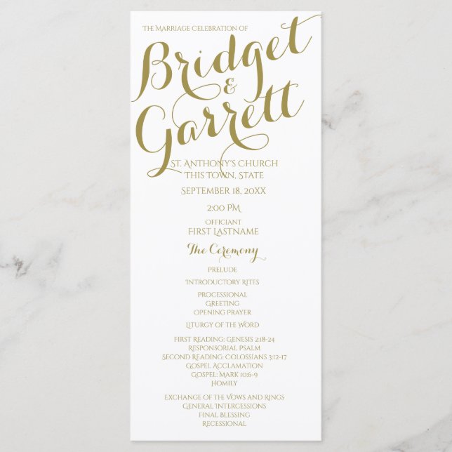 Programa de Casamento Dourado e Branco do Designer (Frente)