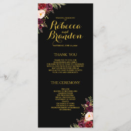 Programa de Casamento Dourado Floral Negro Floral 