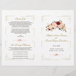 Programa de Casamento Dourado Floral Rosa Brilhant