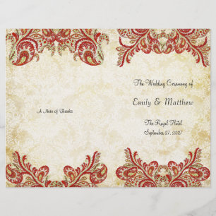 Programa de Casamento Dourado Vermelho de Paisley 