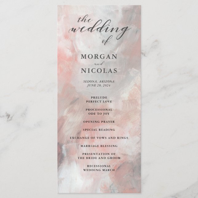 Programa de Casamento Dusty Coral Abstrato Brushst (Frente)