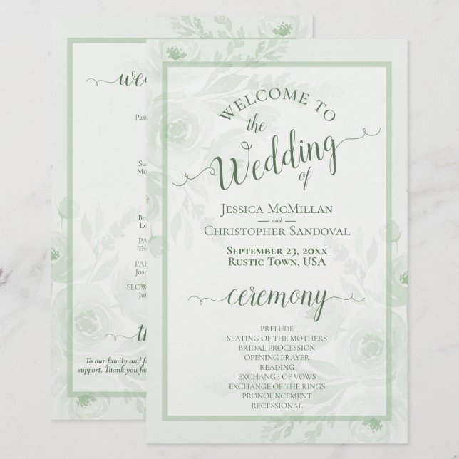 Programa de Casamento Econômico com Peônias Boho e (Frente/Verso)