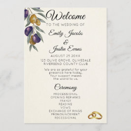 Programa de Casamento Elegante Aquarela Oliva