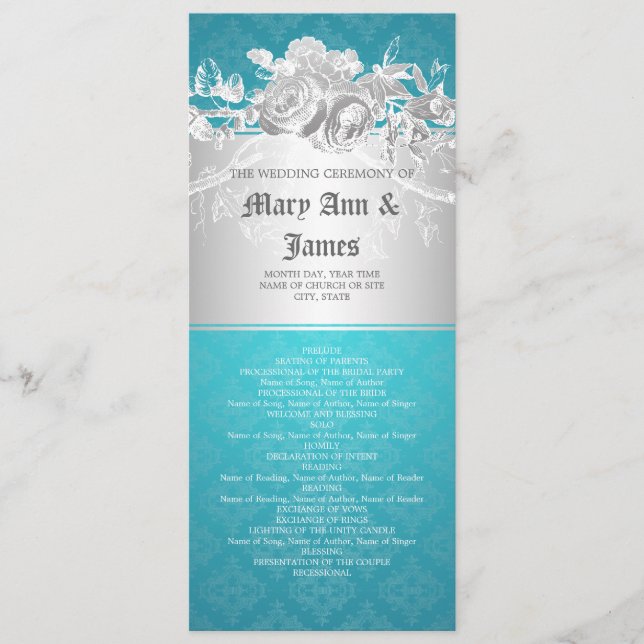 Programa de Casamento Elegante Azul-Florescente Ba (Frente)