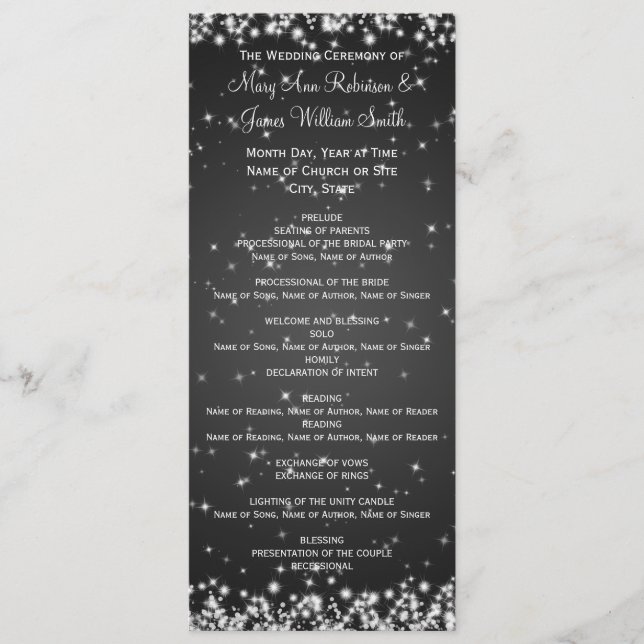 Programa de Casamento Elegante Black Sparkle (Frente)