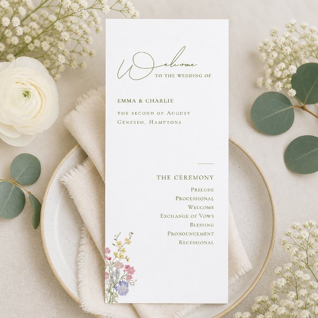 Programa de Casamento Elegante Boho Chic com Flore (Elegant Boho Chic Wildflowers Wedding Program)