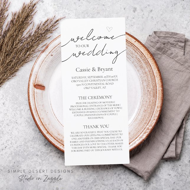 Programa de Casamento Elegante Branco e Negro Mode (rustic modern black and white wedding program)