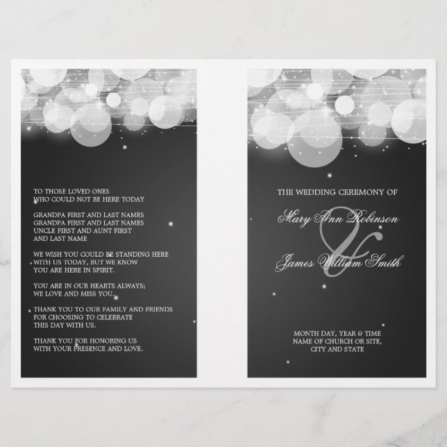 Programa de Casamento Elegante Brilhante e Preto S (Frente)