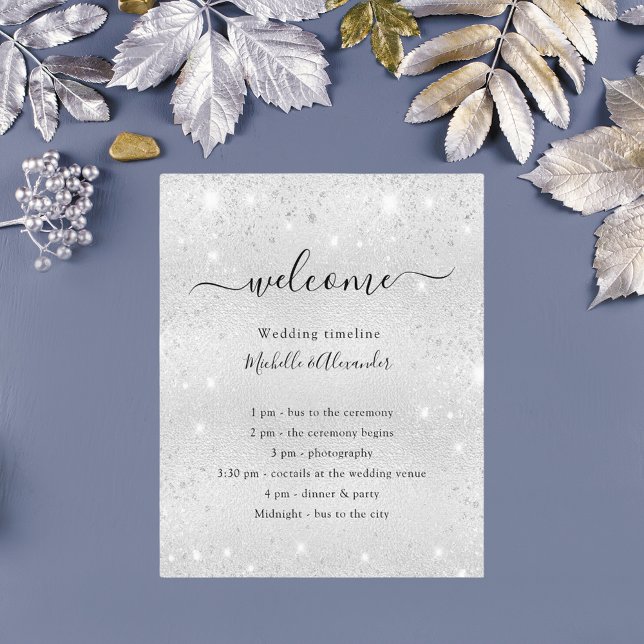 Programa de casamento elegante com brilho de prata (Criador carregado)