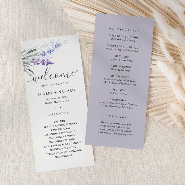 Programa de Casamento Elegante com Flor de Lavanda (Elegant Watercolor Lavenders Wedding Program)