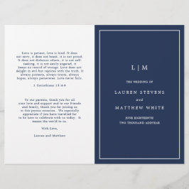 Programa de Casamento Elegante com Monograma Azul 
