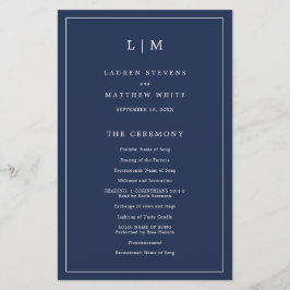 Programa de Casamento Elegante com Monograma Azul 