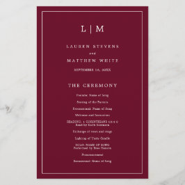 Programa de Casamento Elegante com Monograma em Bo
